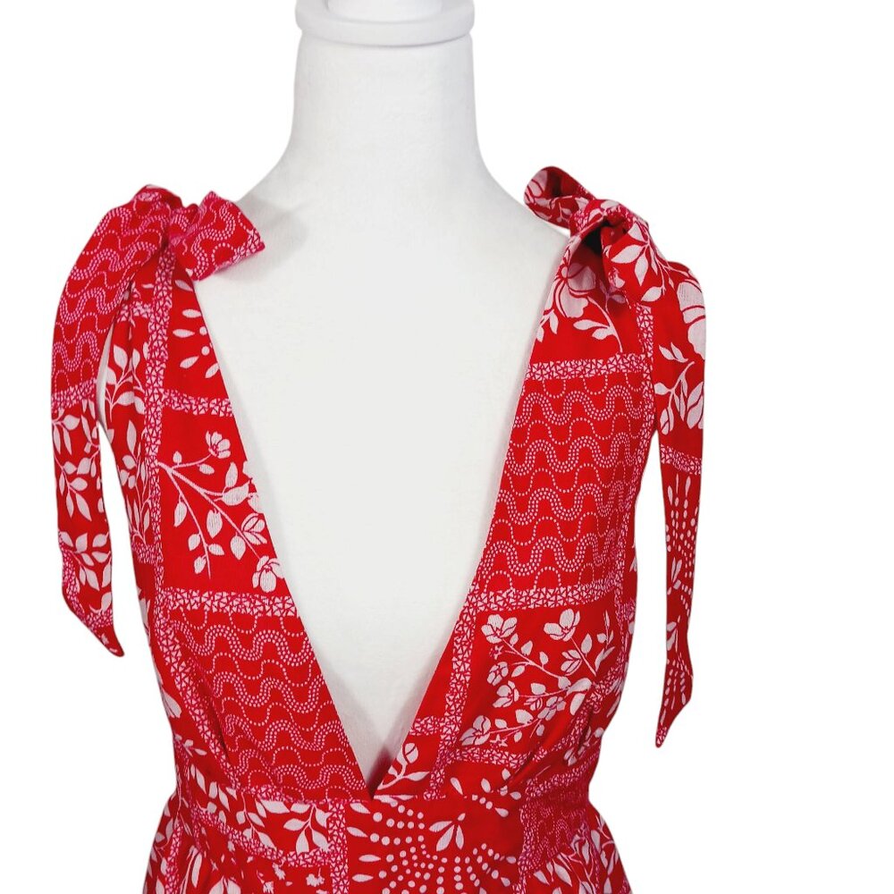 House of Harlow 1960, Small, Mini Sundress, Red/White, Tie Shoulders, Linen Blen - Picture 5 of 16